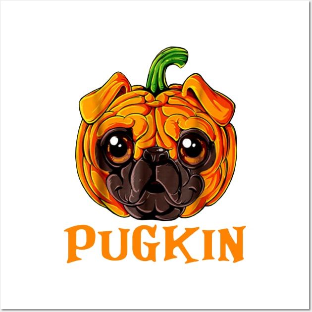 Pugkin Funny Pug And Pumpkin Wall Art by celestewilliey